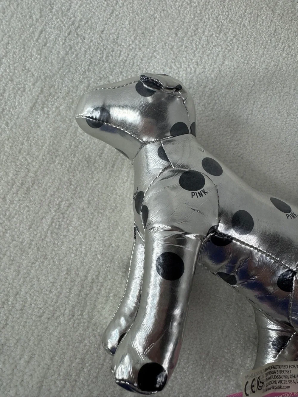 PINK Victoria’s Secret Silver Polka Dot Dog Plush Stuffed Animal Collectible Toy
